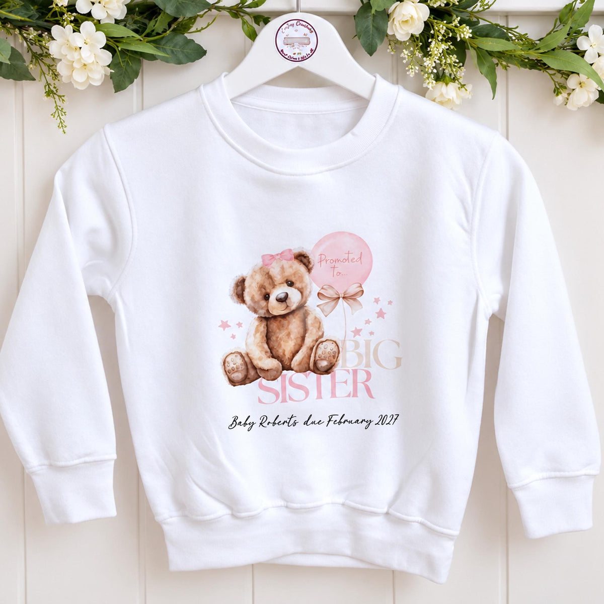 Personalised Big Sister Sweatshirt, Promoted to Big Sister, New Baby Gift