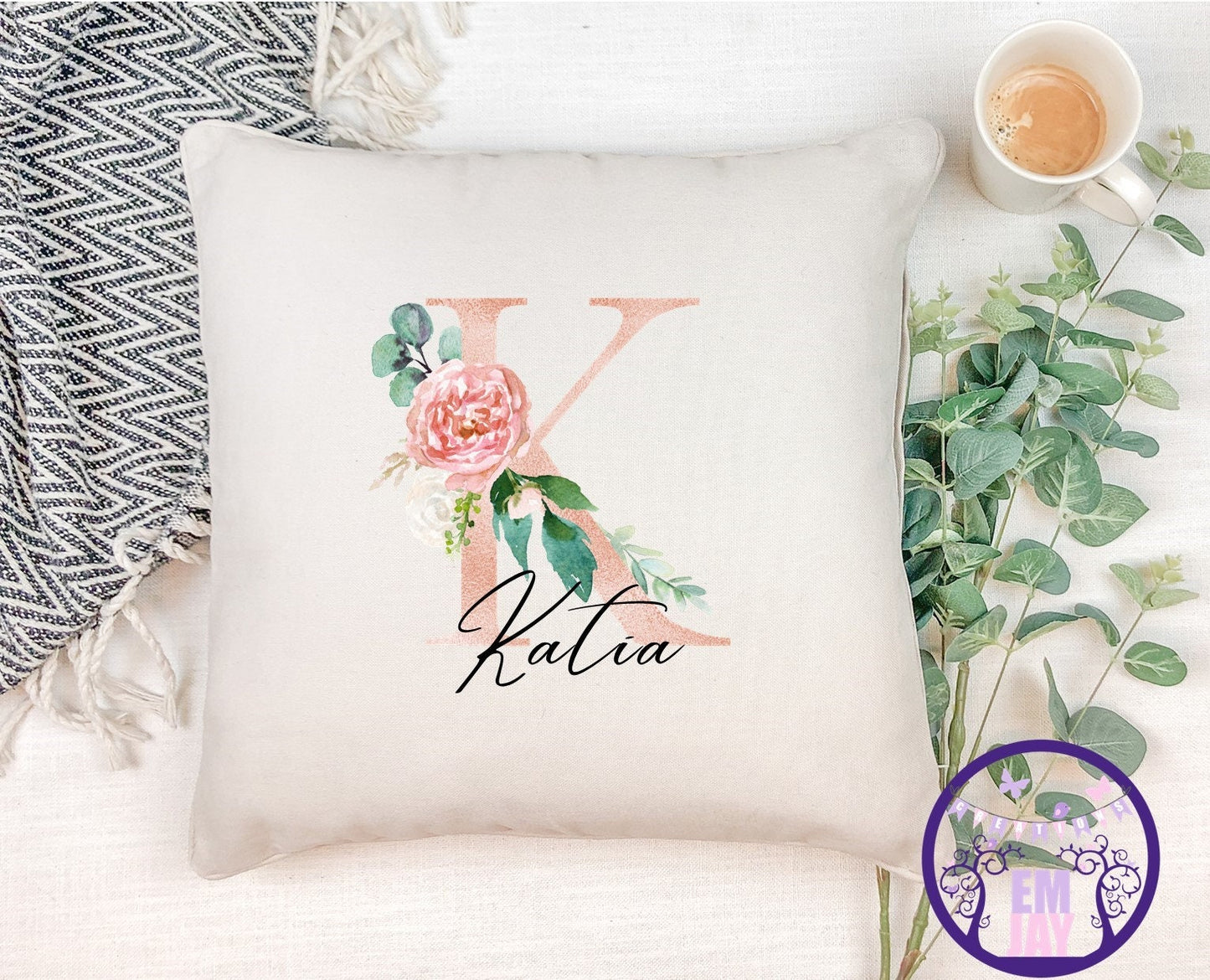 Personalised initial/monogram cushion, ladies' personalised cushion, Monogram cushion