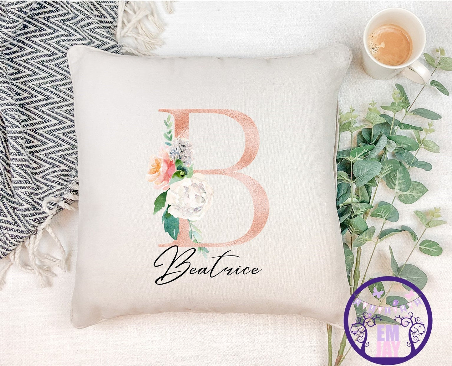 Personalised initial/monogram cushion, ladies' personalised cushion, Monogram cushion