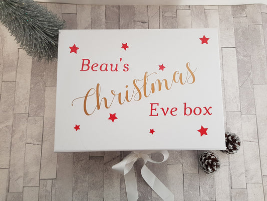 Personalised Christmas Eve gift box, red and gold Christmas Eve box, Christmas gift