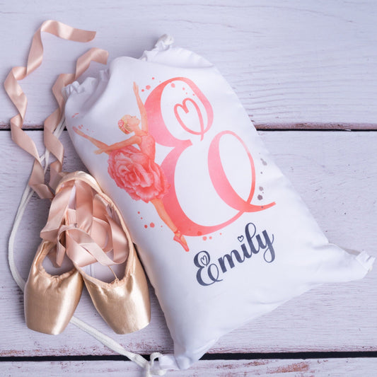 Personalised ballerina dance bag, ballet bag, personalised drawstring bag, drawstring dance bag, dance gift