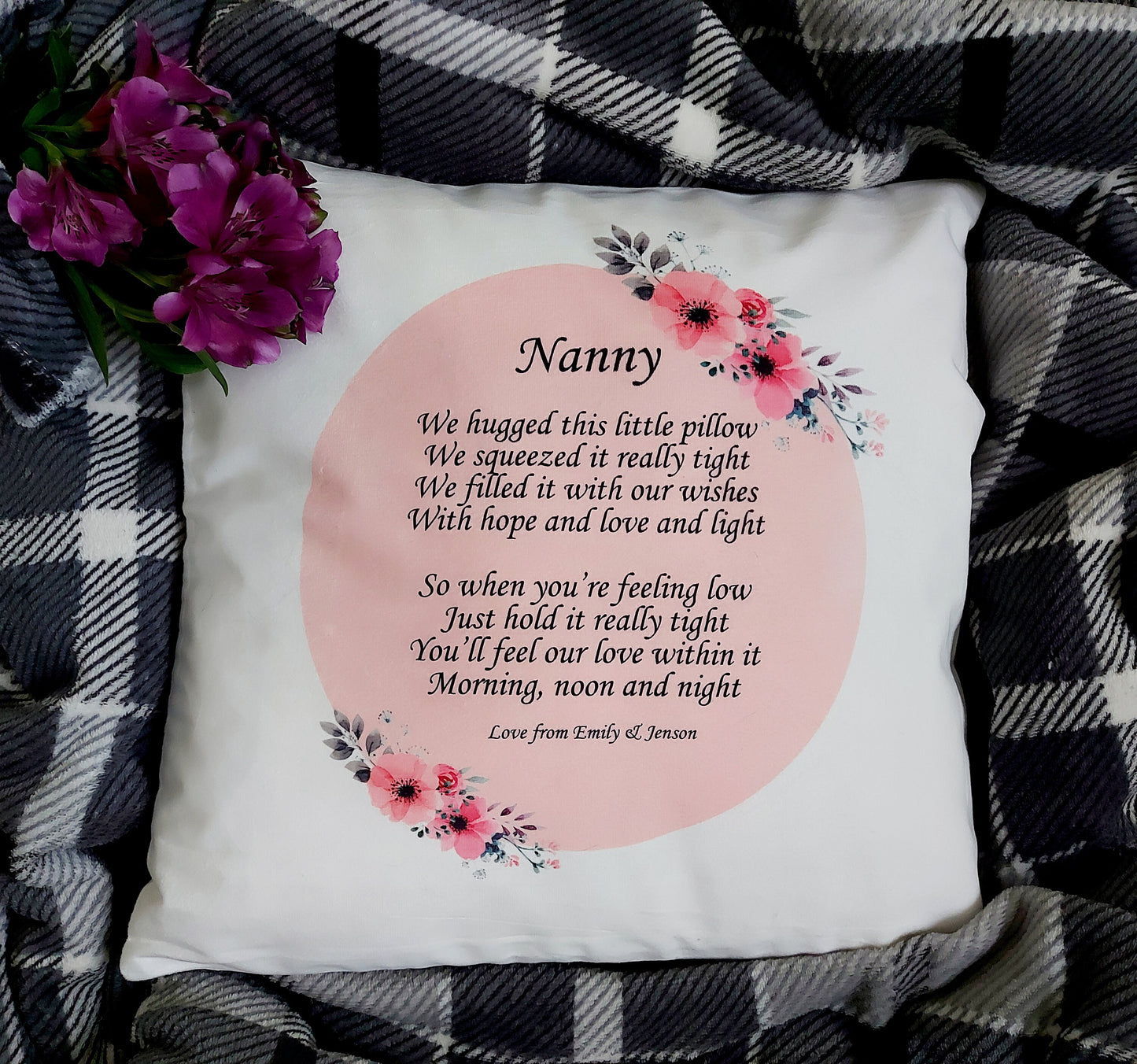 Personalised hug cushion "We hugged this little pillow; Mum, Mummy, Nan, Nanna, Gran, Mother's Day gift,