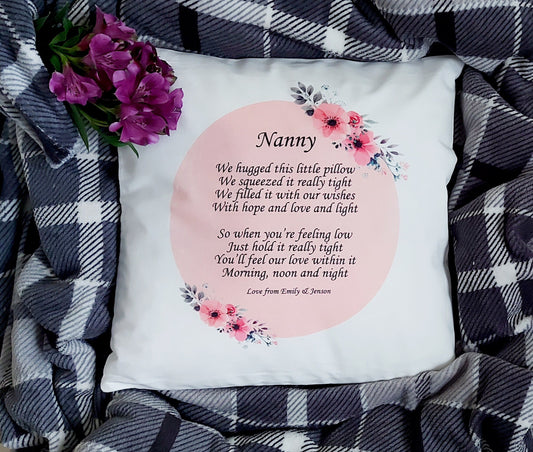 Personalised hug cushion "We hugged this little pillow; Mum, Mummy, Nan, Nanna, Gran, Mother's Day gift,