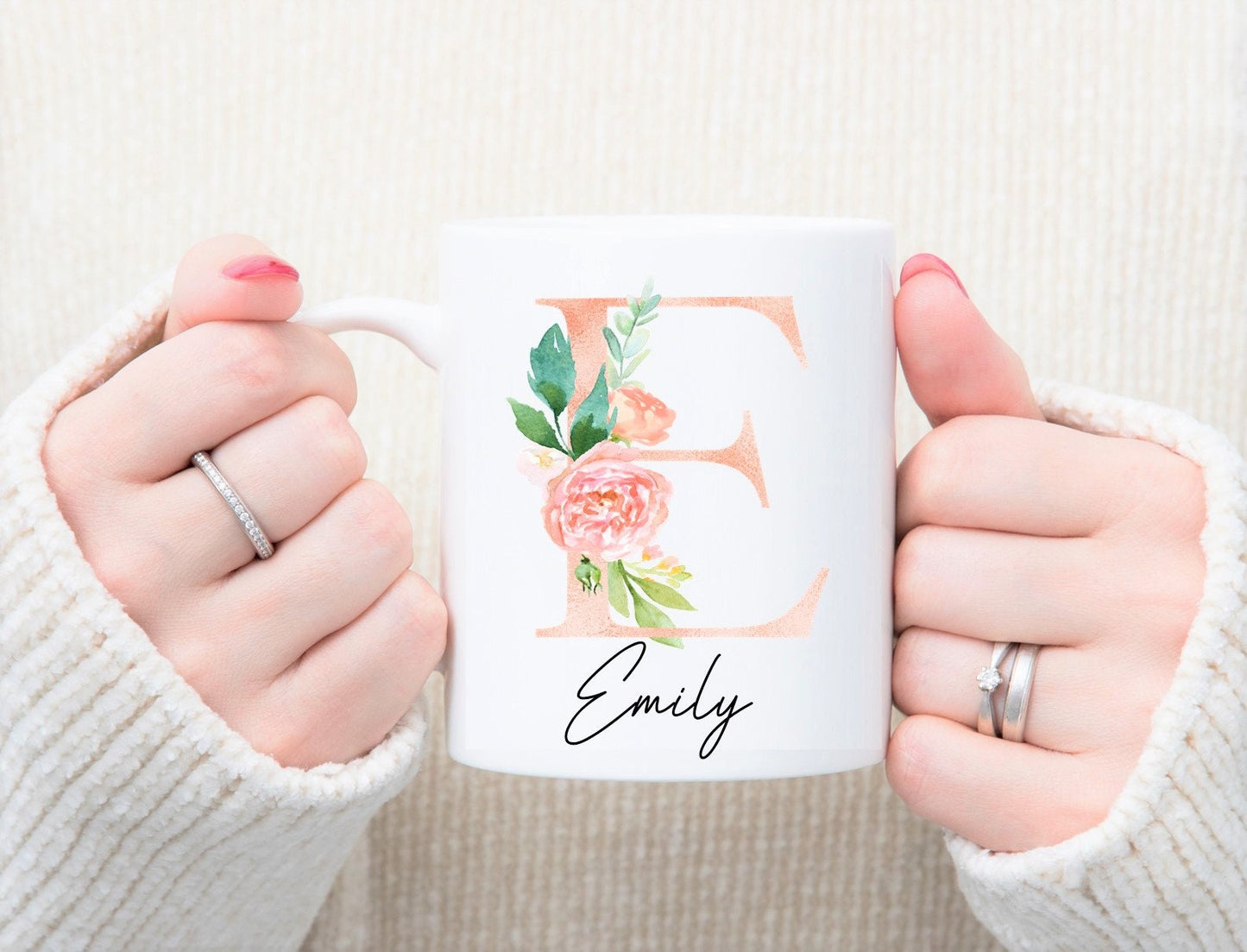 Personalised floral initial mug, watercolour alphabet mug, floral letter mug