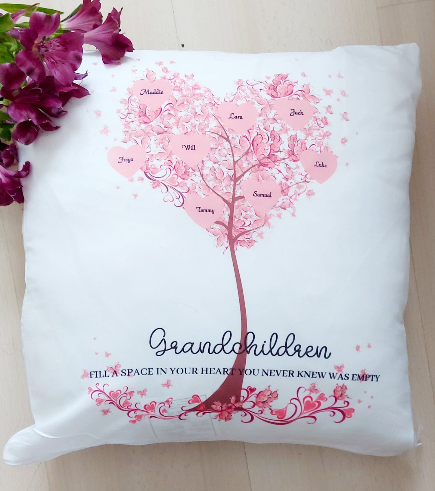 Personalised family tree cushion, grandchildren family tree, personalised gift for Grandparents, personalised gift for Nan