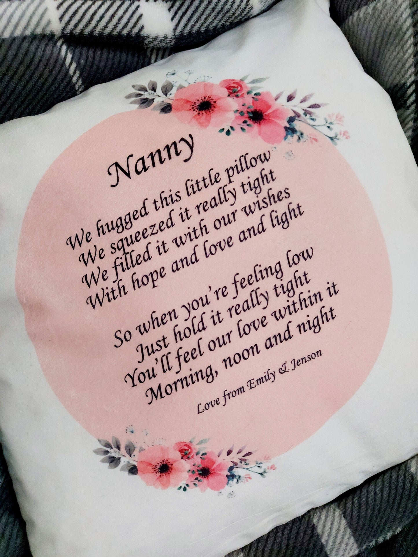 Personalised hug cushion "We hugged this little pillow; Mum, Mummy, Nan, Nanna, Gran, Mother's Day gift,