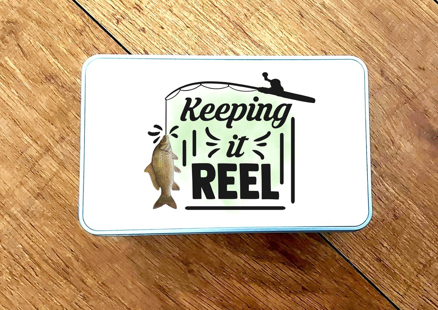 Personalised fishing bits tin, fishing storage tin, tackle tin, keeping it reel, fishing tin