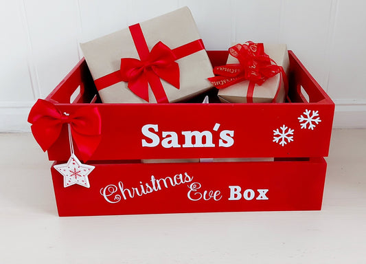 Personalised Christmas Eve crate, family Christmas Eve box, red Christmas Eve crate