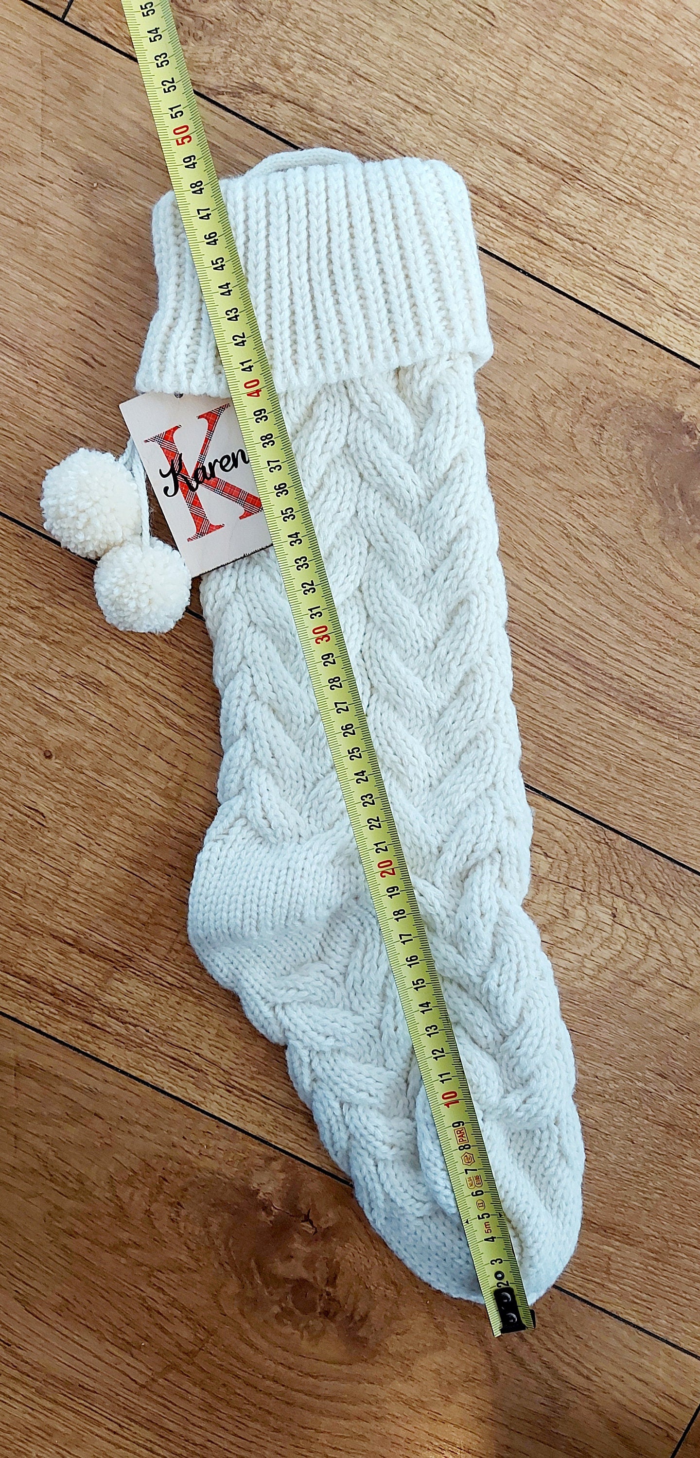 Personalised knitted Christmas stocking, cream knitted stocking, cream Christmas stocking with choice of bow colour