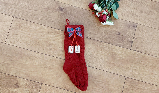 Knitted Christmas stocking, red Christmas stocking, personalised knitted Christmas stocking, Christmas decor