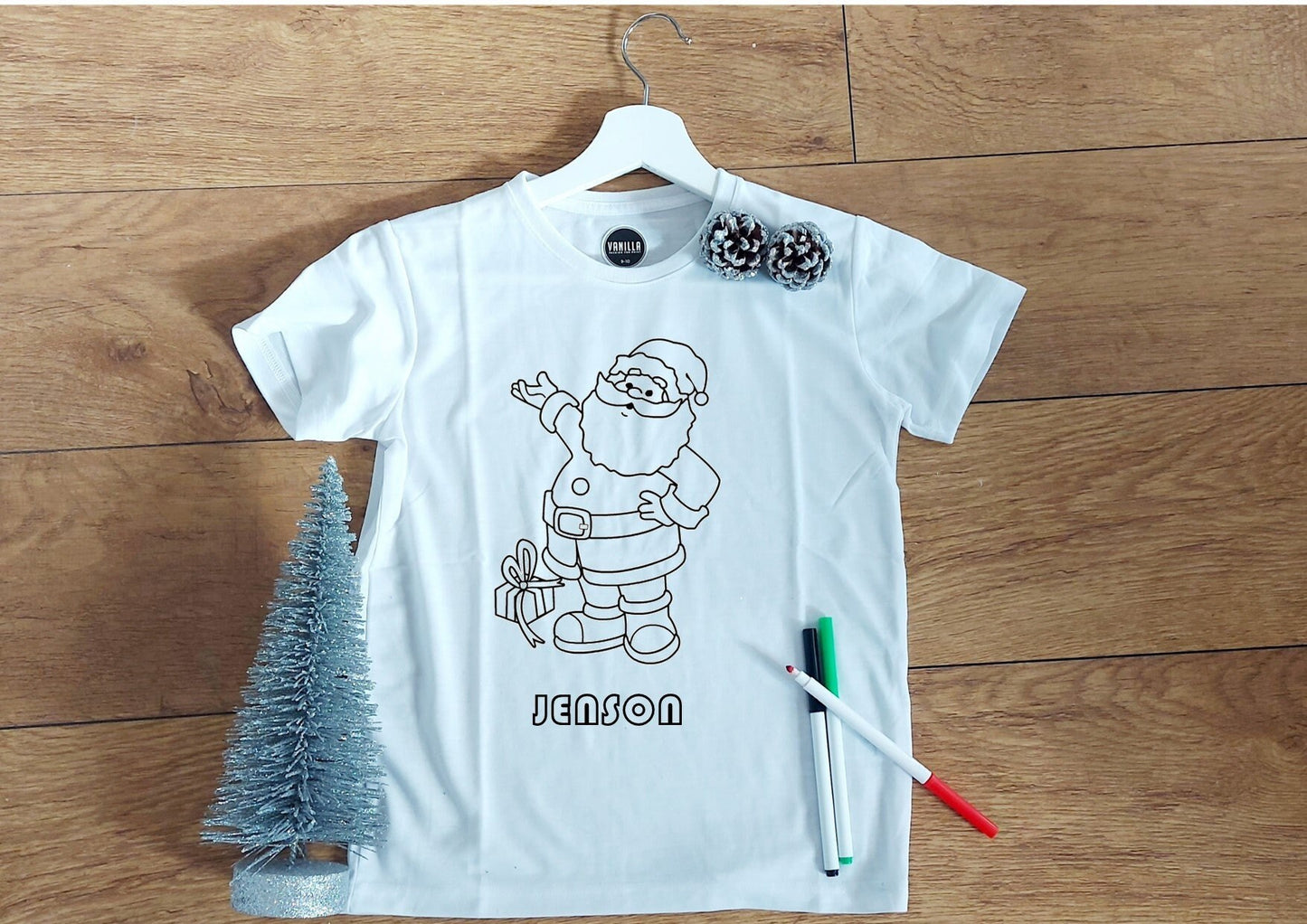 Personalised colour your own Christmas t-shirt, colourable Father Christmas t-shirt, Santa colouring top