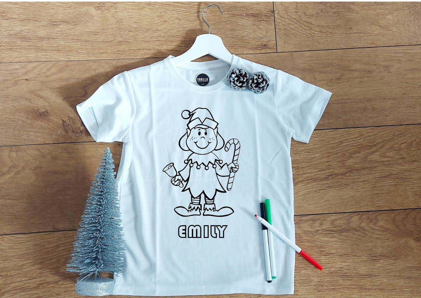 Personalised Christmas t-shirt, colour your own tshirt, colourable girls t-shirt, colouring top, personalised Christmas tshirt