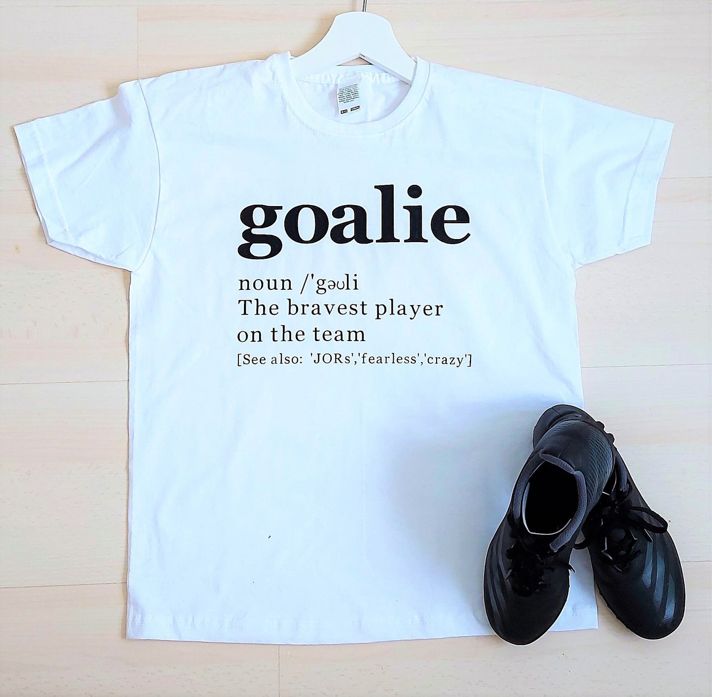 Personalised goalie definitions t-shirt, gift for goalkeeper, goalkeeper definitions, football gift