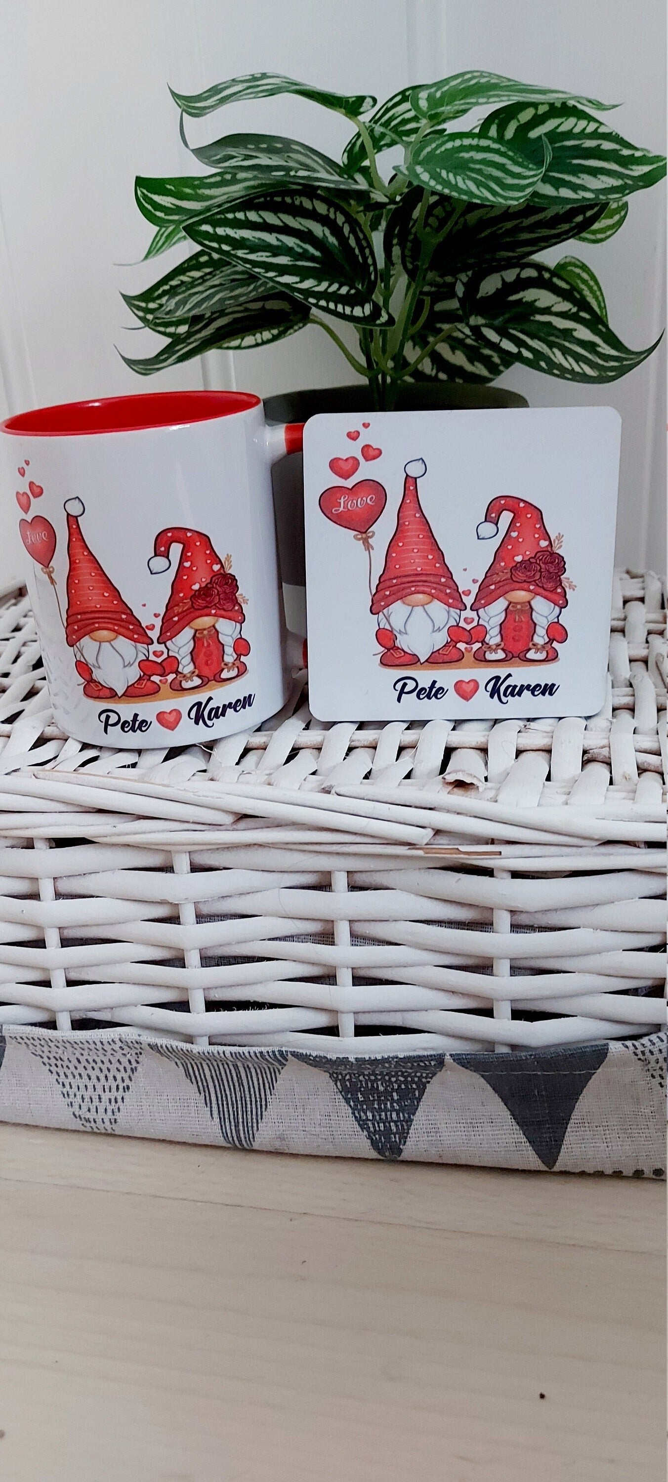 Personalised Valentines mug, personalised Valentines' Day gift, Love Gonk mug and coaster giftset