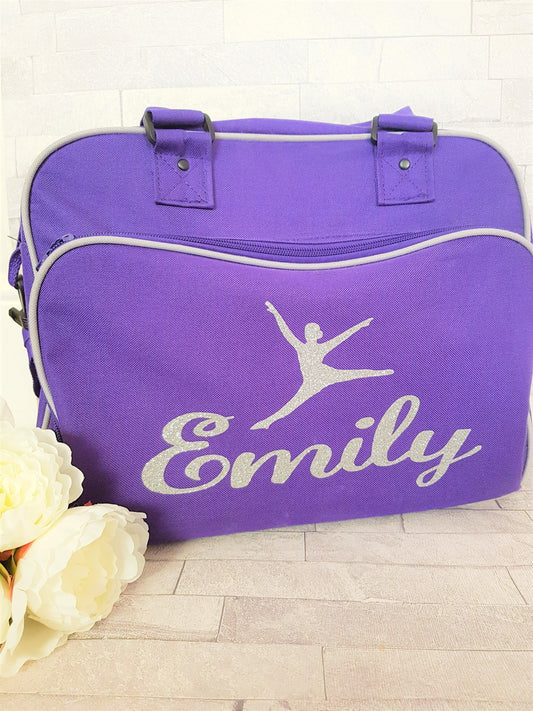 Personalised dance ballet bag - purple with silver-grey trim