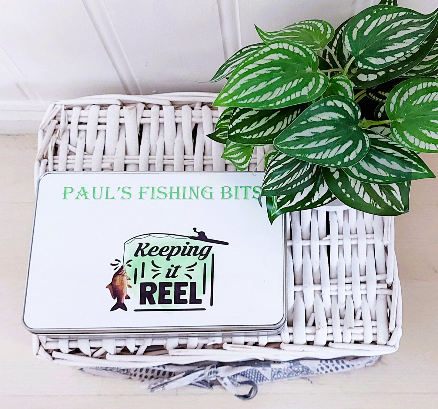 Personalised fishing bits tin, fishing storage tin, tackle tin, keeping it reel, fishing tin