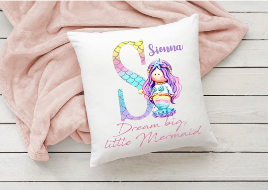 Personalised mermaid cushion, Dream Big Little Mermaid, Mermaid cushion, gift for a girl