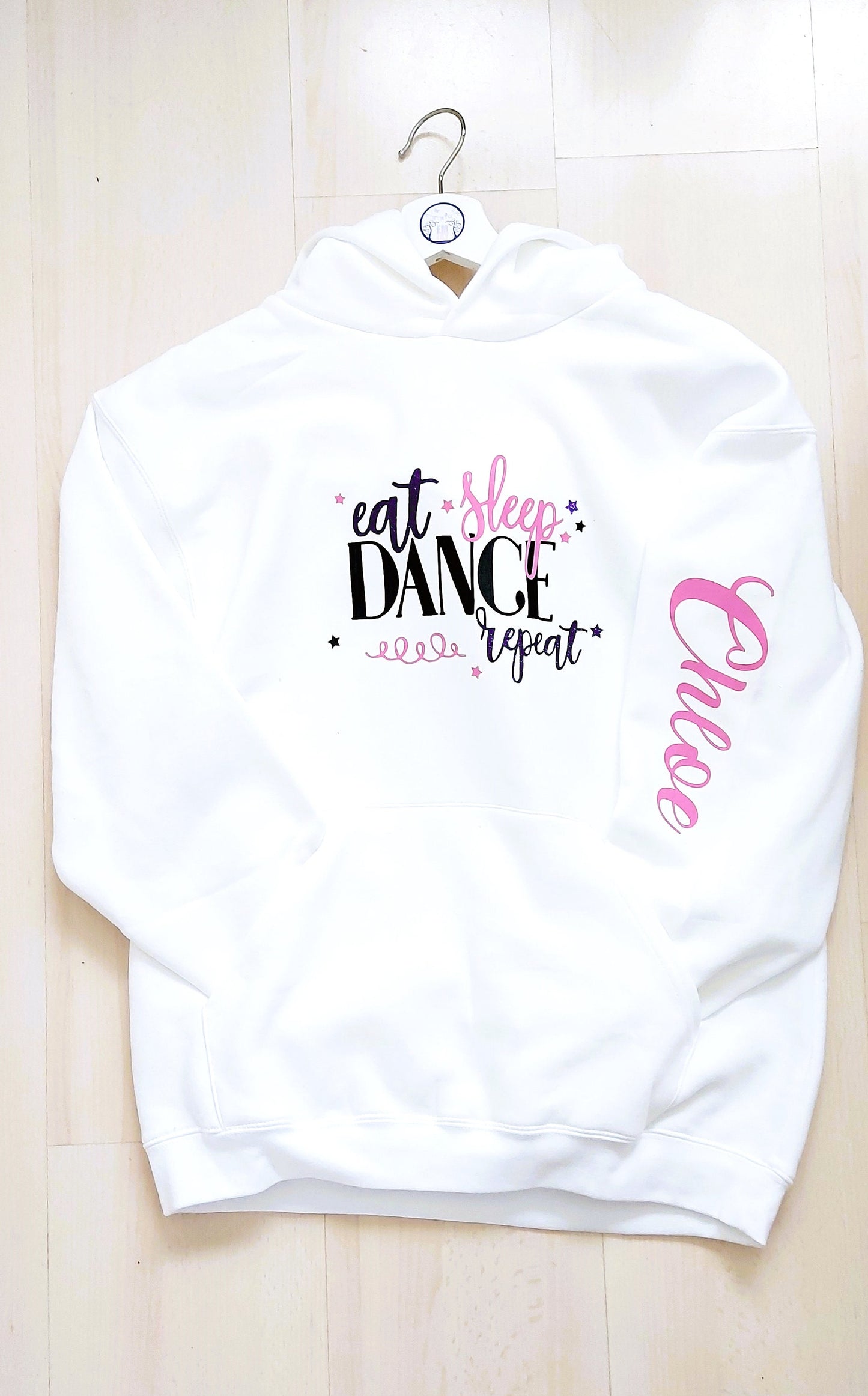 Personalised white Eat Sleep Dance Repeat hoodie