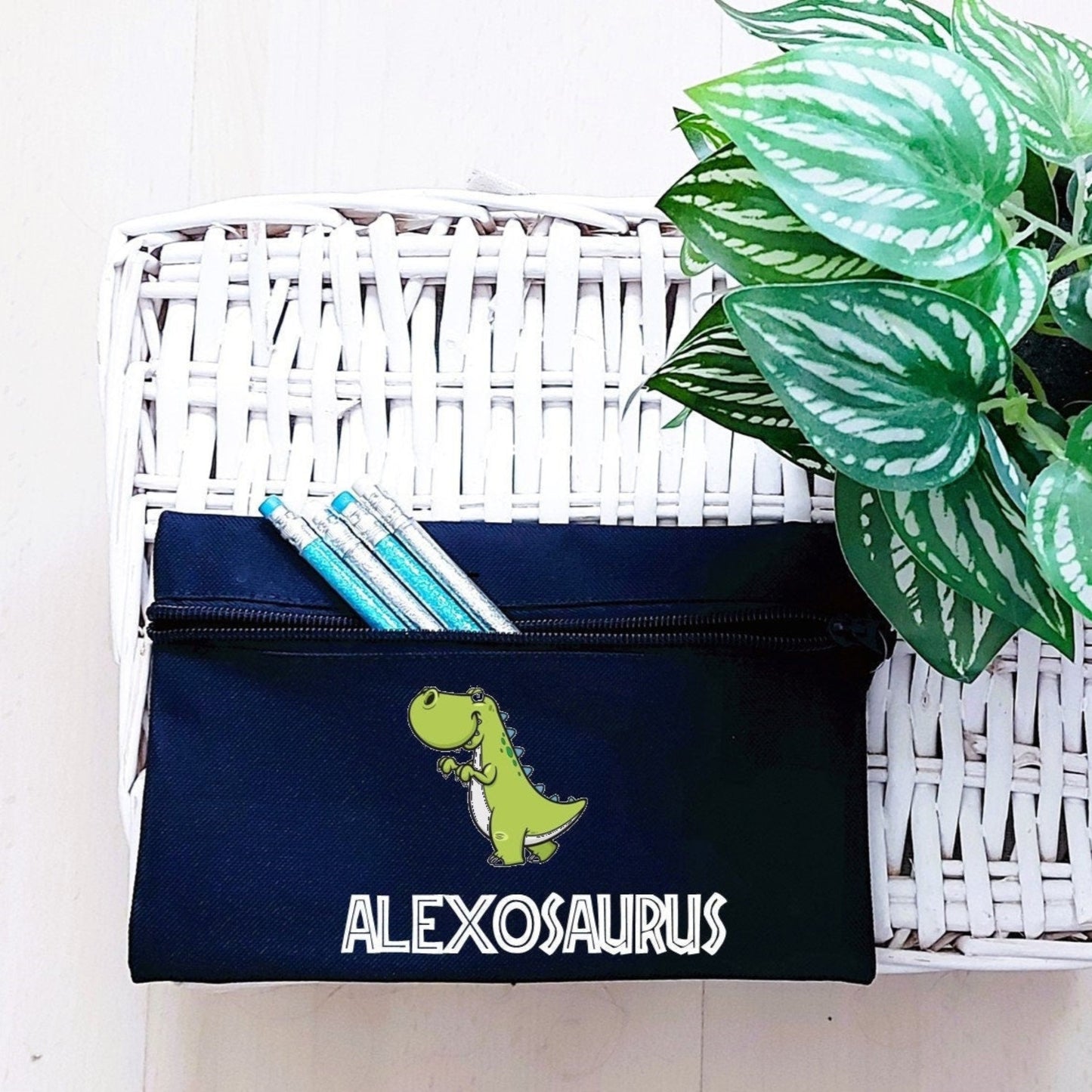 Personalised dinosaur pencil case, child's pencil case, blue pencil case, personalised pencil case