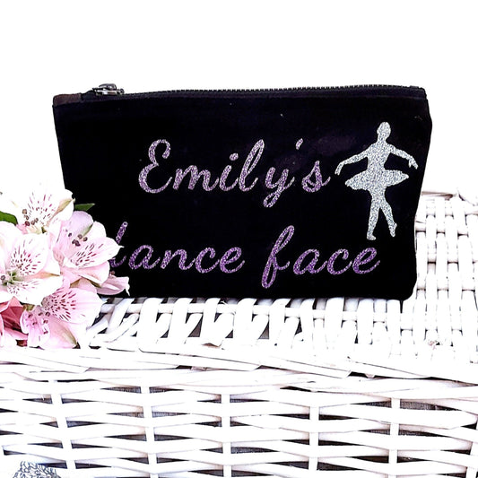 Personalised Dance face makeup bag, dance makeup bag, cosmetic bag, Ballet gift, gift for a dancer