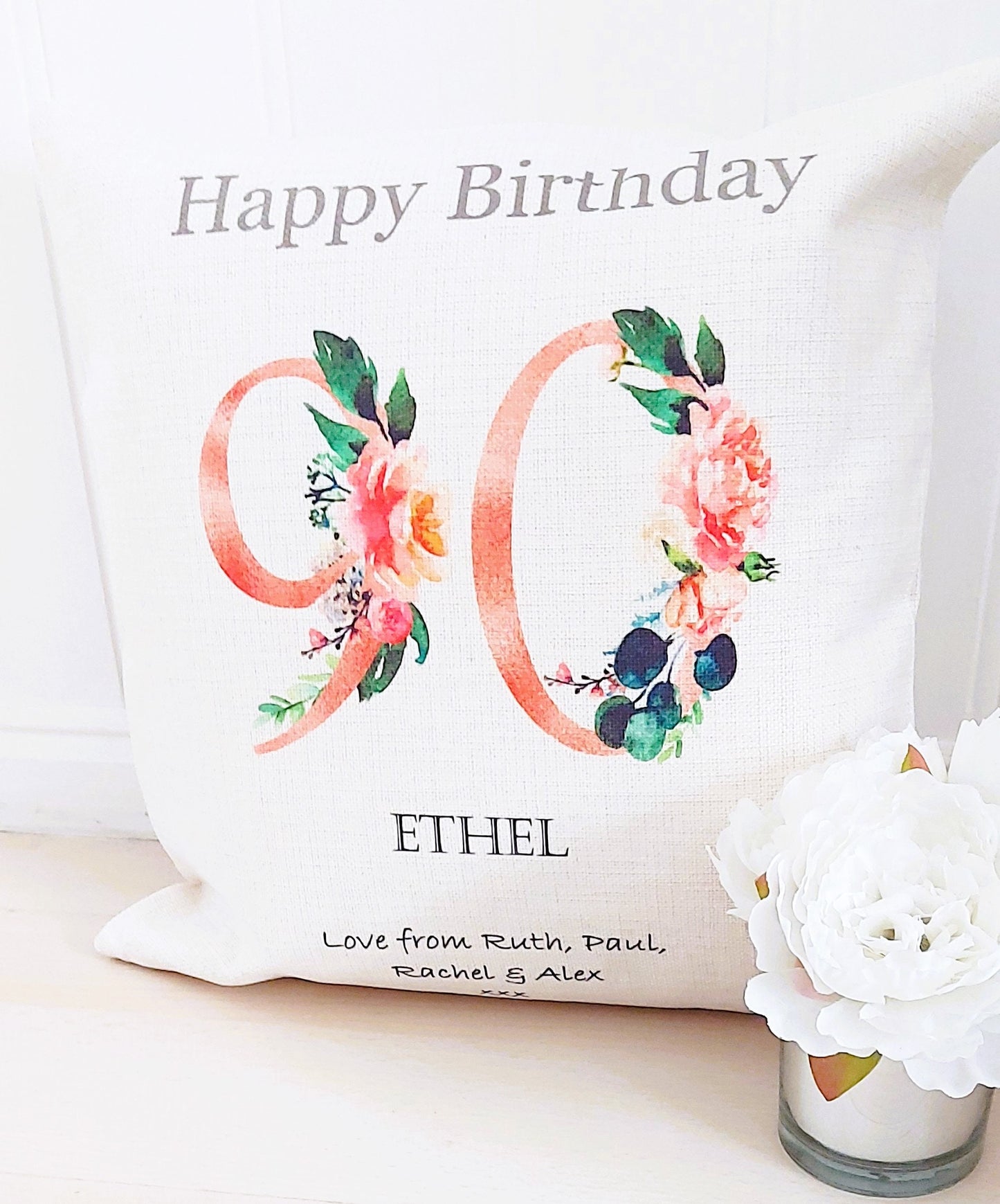 90th Birthday personalised cushion, 90th Birthday gift, Monogram cushion, initial cushion