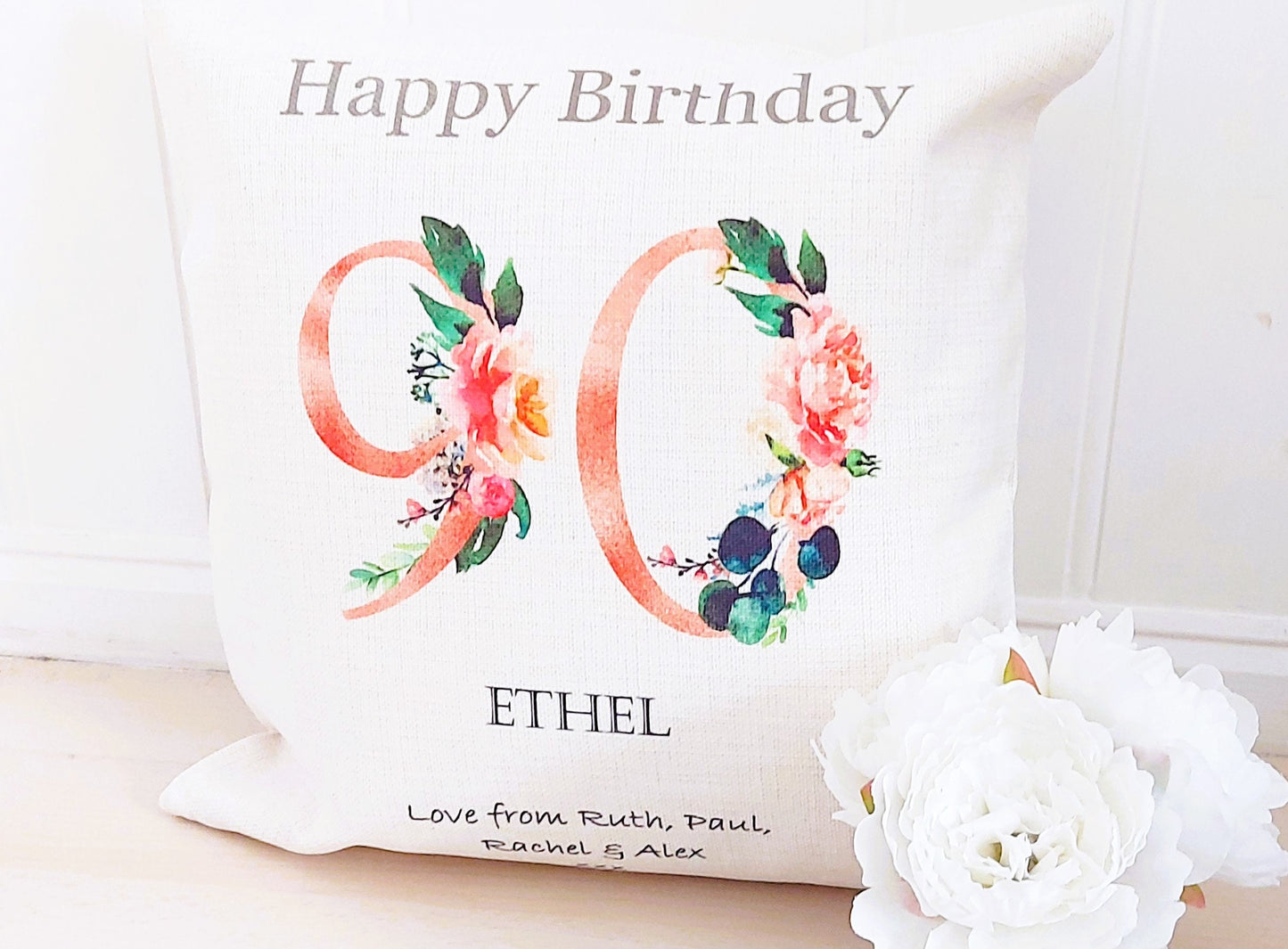 90th Birthday personalised cushion, 90th Birthday gift, Monogram cushion, initial cushion