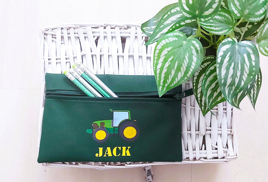 Personalised tractor pencil case, child's pencil case,  green tractor pencil case, personalised pencil case