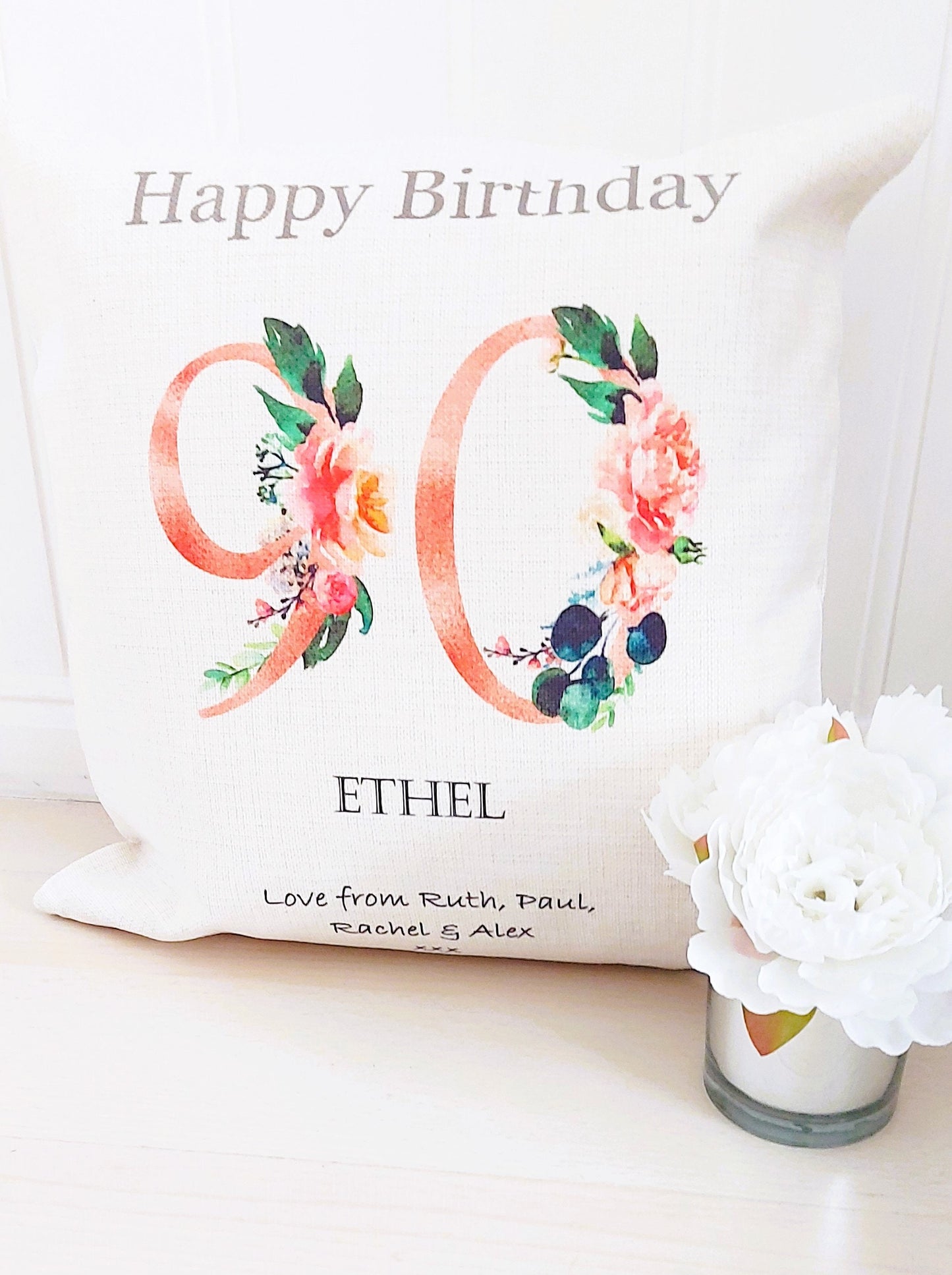 90th Birthday personalised cushion, 90th Birthday gift, Monogram cushion, initial cushion