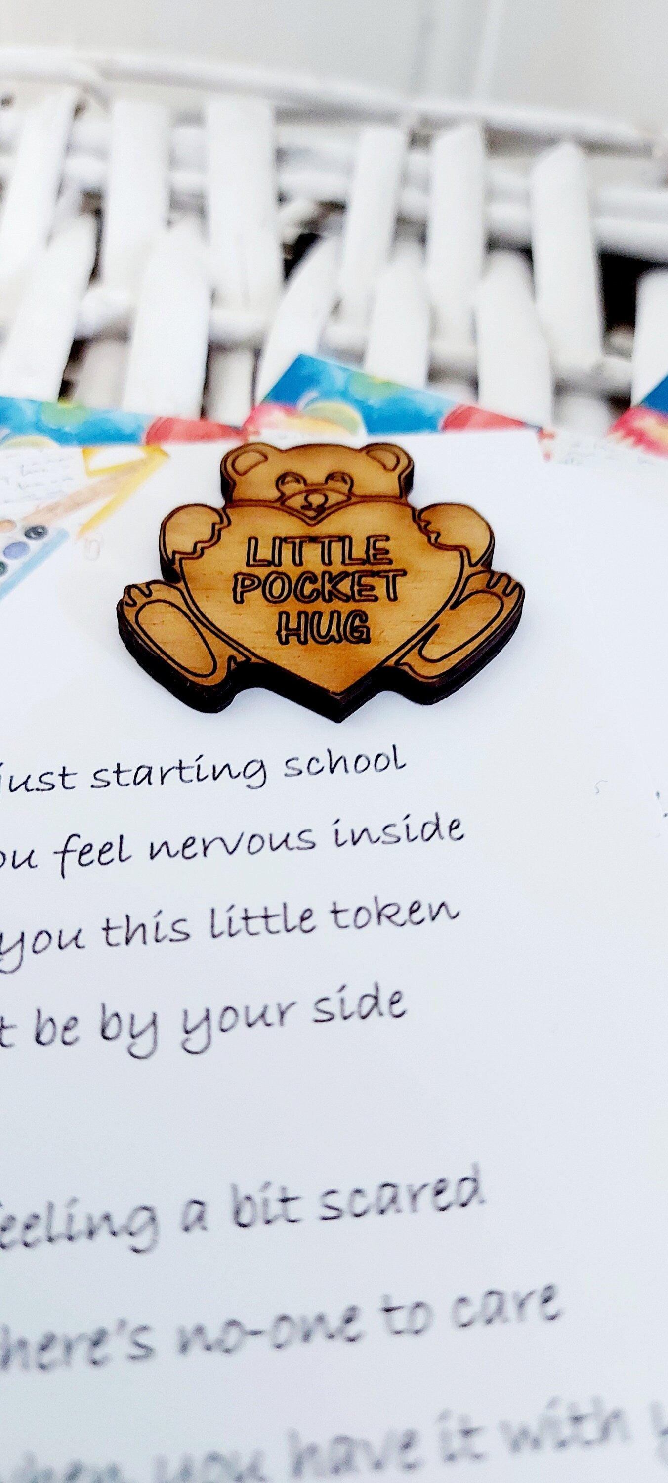 Personalised Teddy Bear Good Luck token/ teddy bear pocket hug for new school starter, teddy bear hug