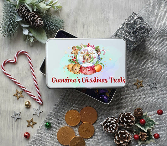 Personalised Christmas sweet tin, treat tin, sweets, Christmas cookies biscuit tin - any wording