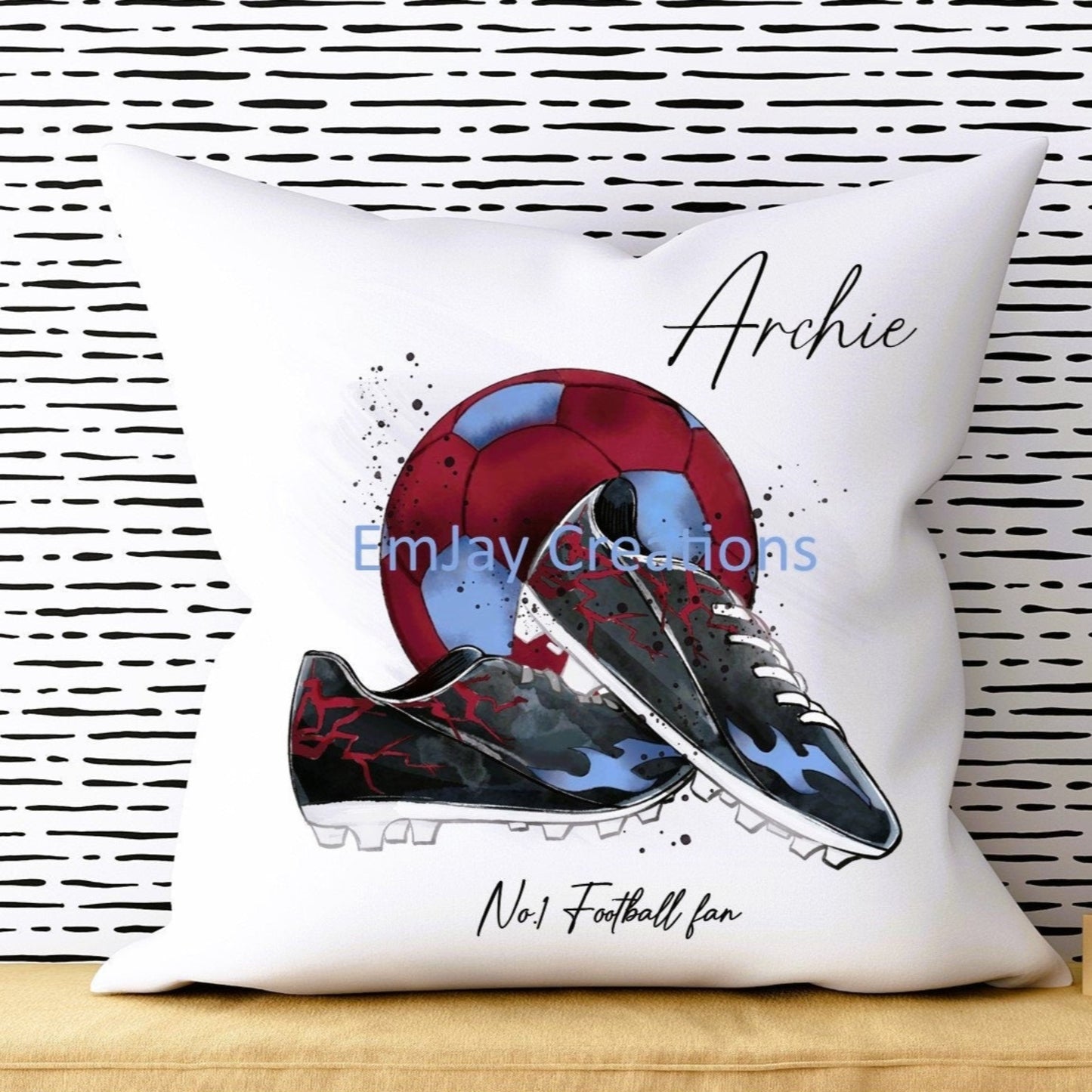 Personalised football cushion, footballer cushion, gift for him, gift for a teen, football gift