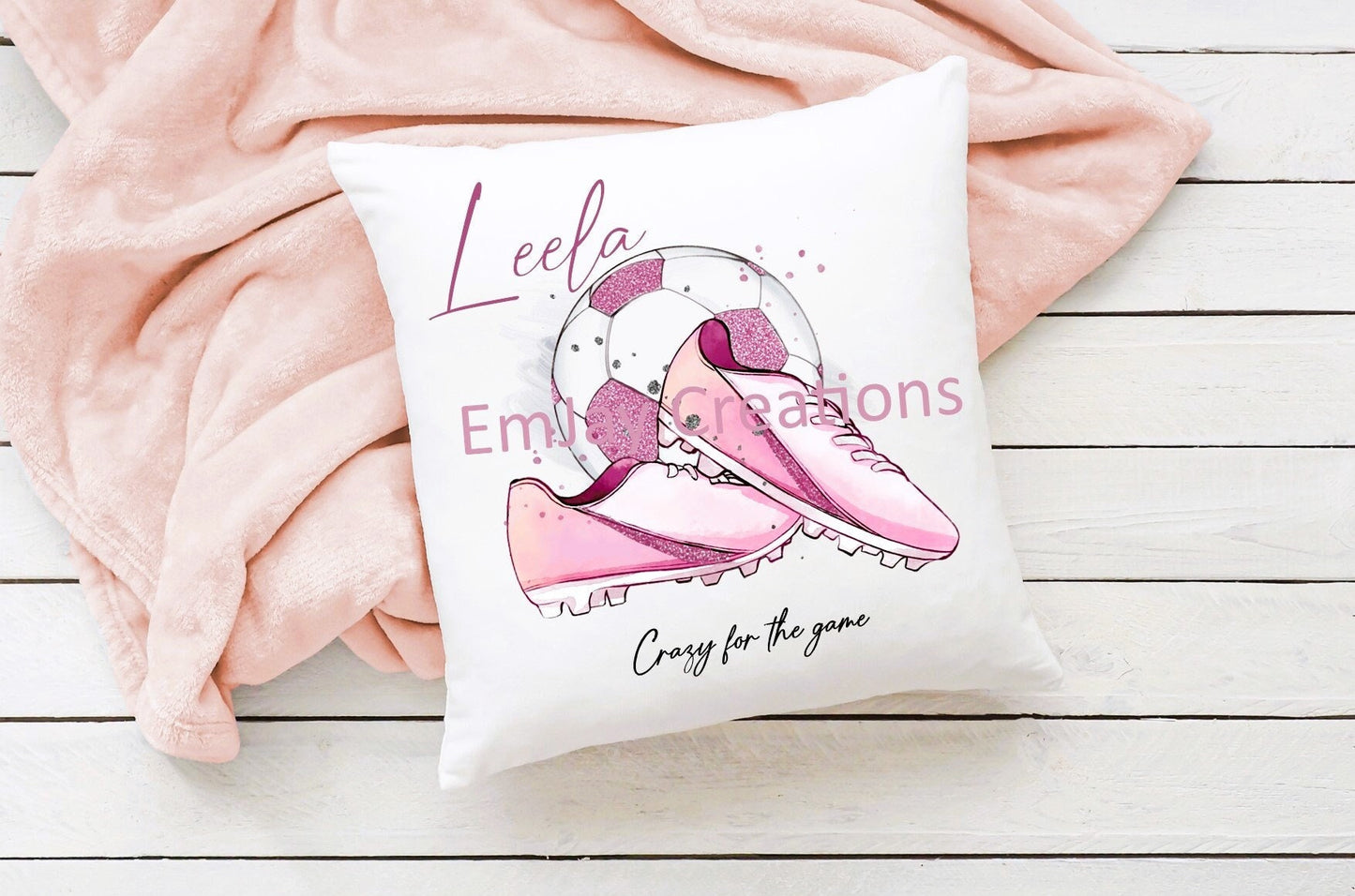 Personalised girls football cushion, girl's personalised football cushion, gift for her, gift for a teen, football gift