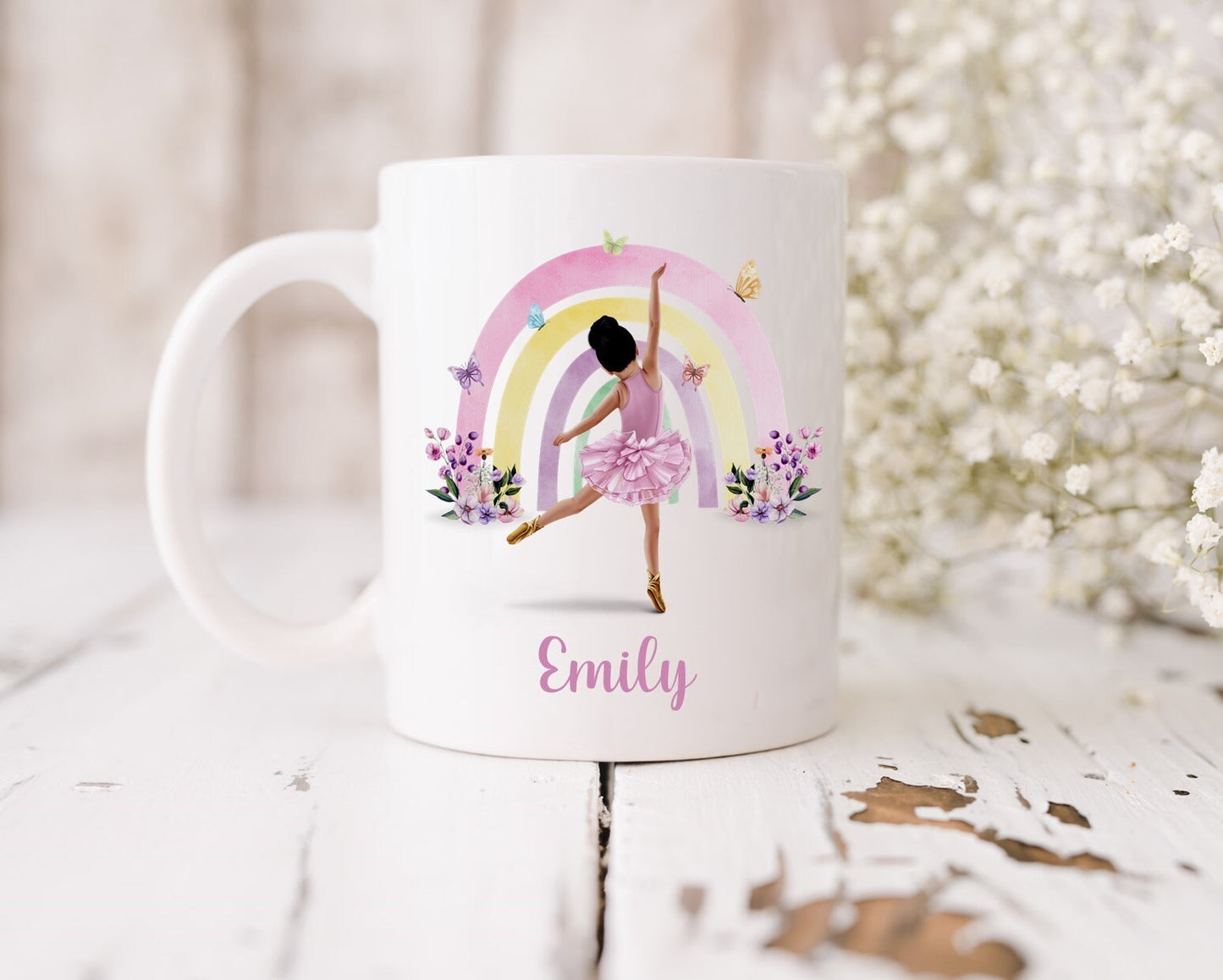 Ballerina mug and coaster, personalised ballerina gift set, Rainbow ballerina coaster, rainbow ballerina mug, ballet gift