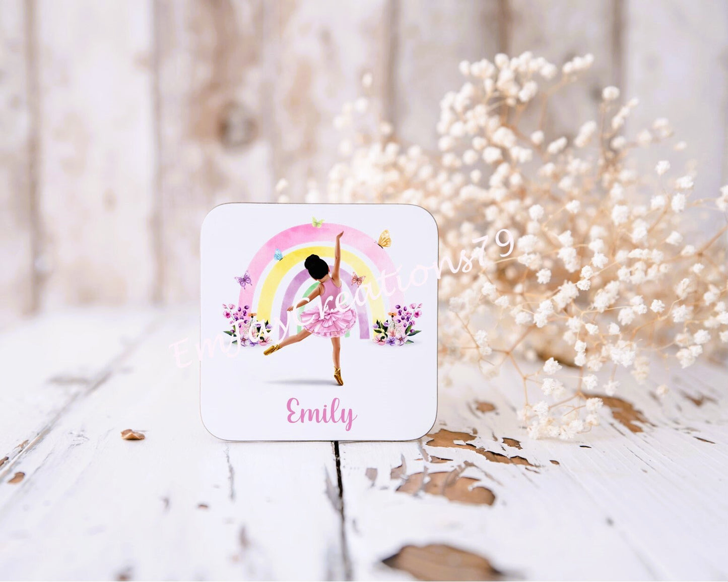 Ballerina mug and coaster, personalised ballerina gift set, Rainbow ballerina coaster, rainbow ballerina mug, ballet gift