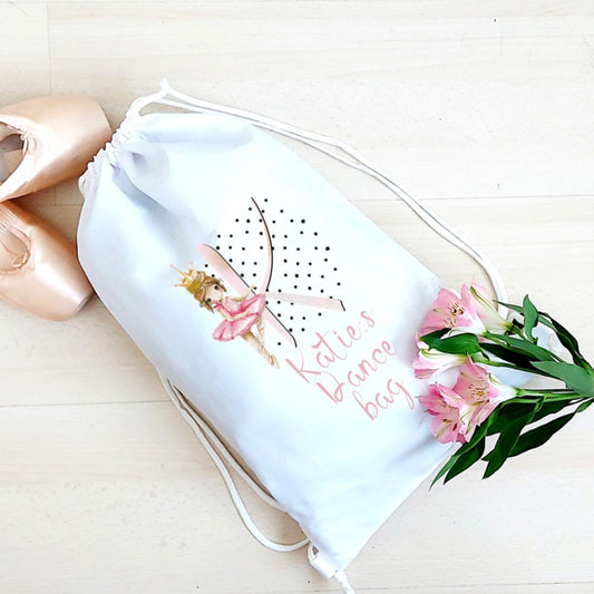 Personalised ballerina dance bag, ballet bag, personalised drawstring bag, drawstring dance bag, dance gift