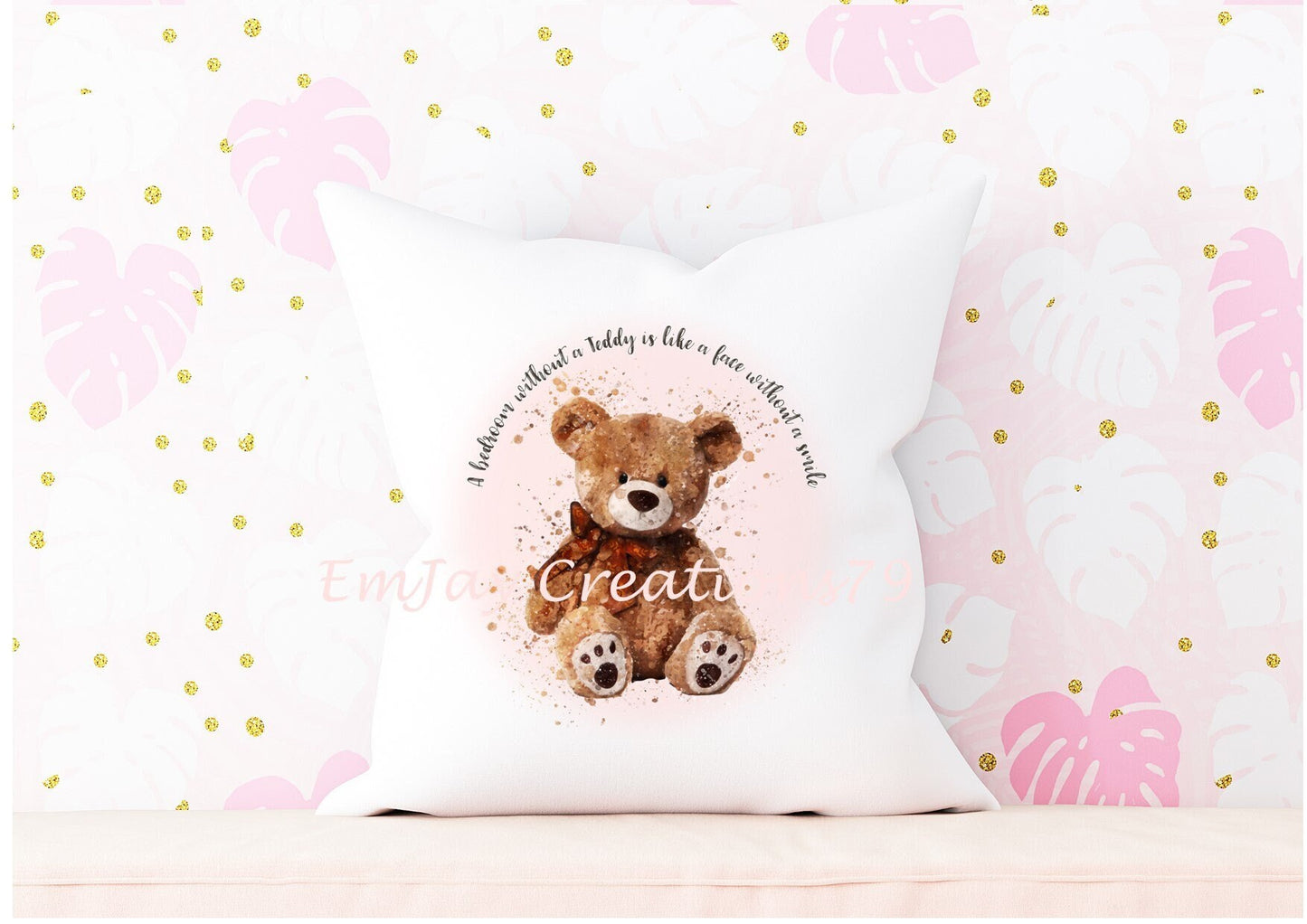 Personalised teddy bear cushion, gift for a baby girl, new baby gift, nursery decor