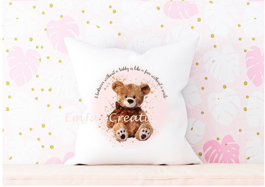 Personalised teddy bear cushion, gift for a baby girl, new baby gift, nursery decor