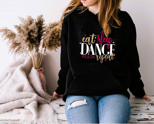 Personalised Eat Sleep Dance Repeat hoodie, black hoodie, dance gift, gift for a dancer, ballet gift, ballerina hoodie