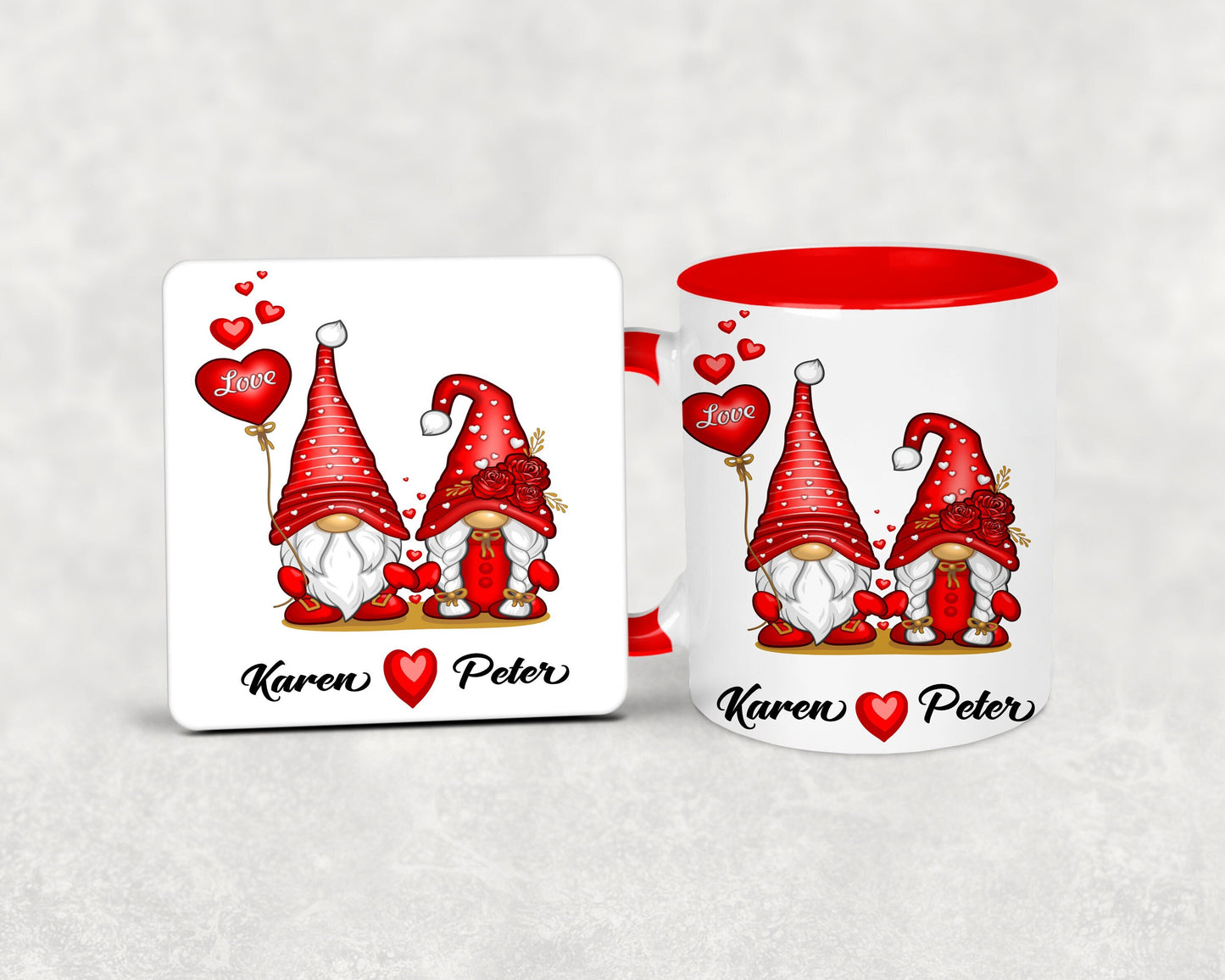 Personalised Valentines mug, personalised Valentines' Day gift, Love Gonk mug and coaster giftset