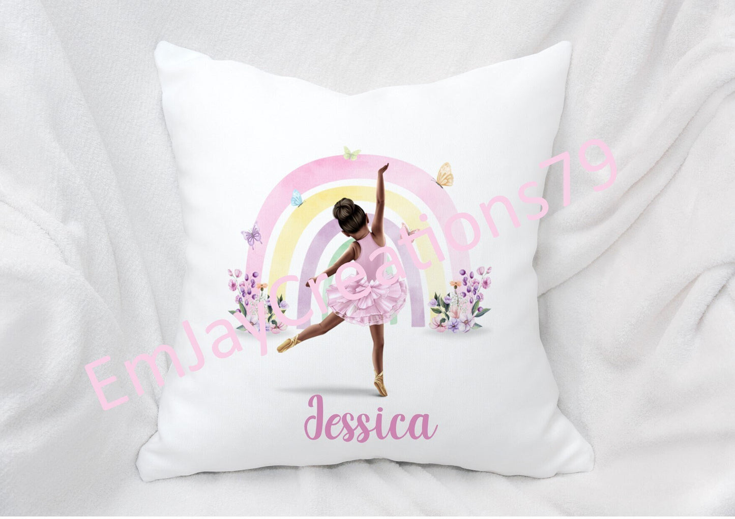 Personalised rainbow ballerina cushion, dancing cushion, gift for her, gift for a girl, ballet gift