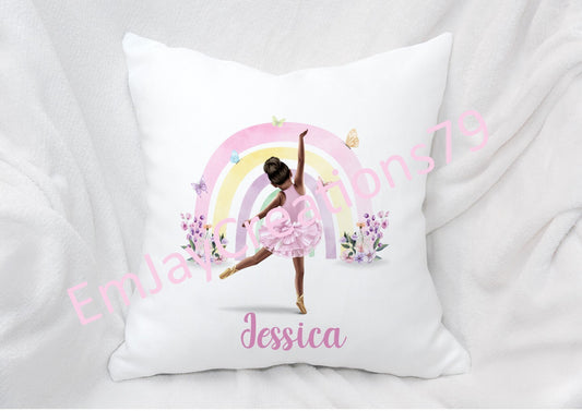 Personalised rainbow ballerina cushion, dancing cushion, gift for her, gift for a girl, ballet gift