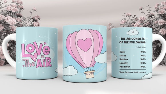 Cute love is in the air Valentines mug, Valentines' Day gift,gift for girlfriend, present for my boyfriend, hot air balloon mug