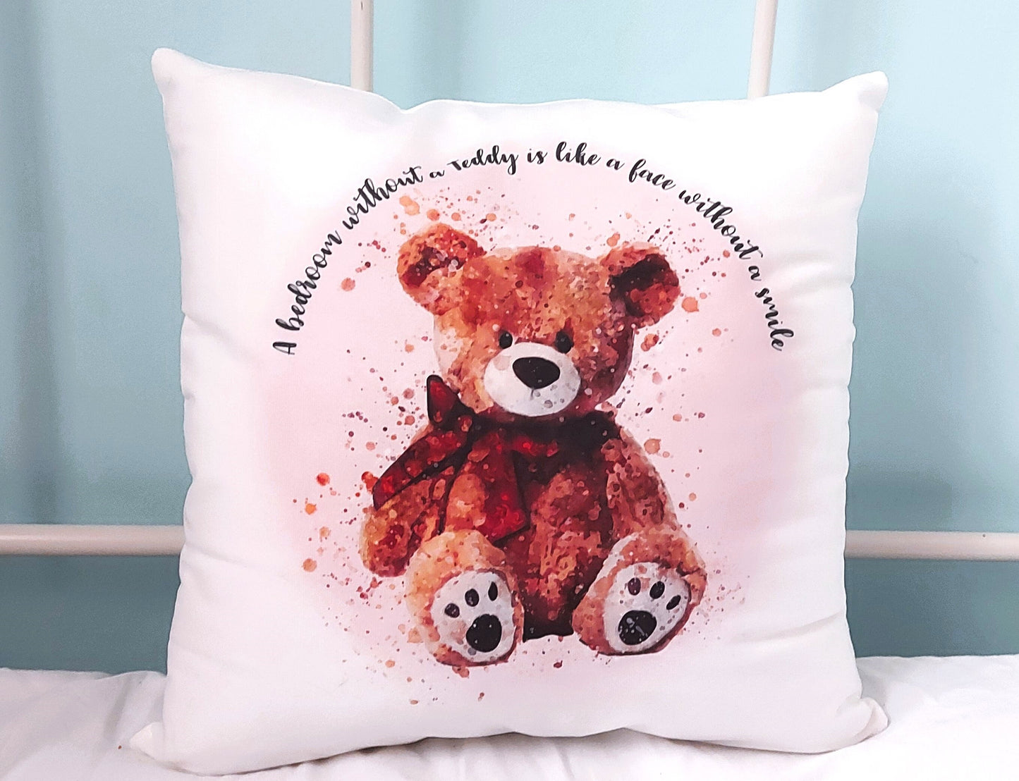 Personalised teddy bear cushion, gift for a baby girl, new baby gift, nursery decor