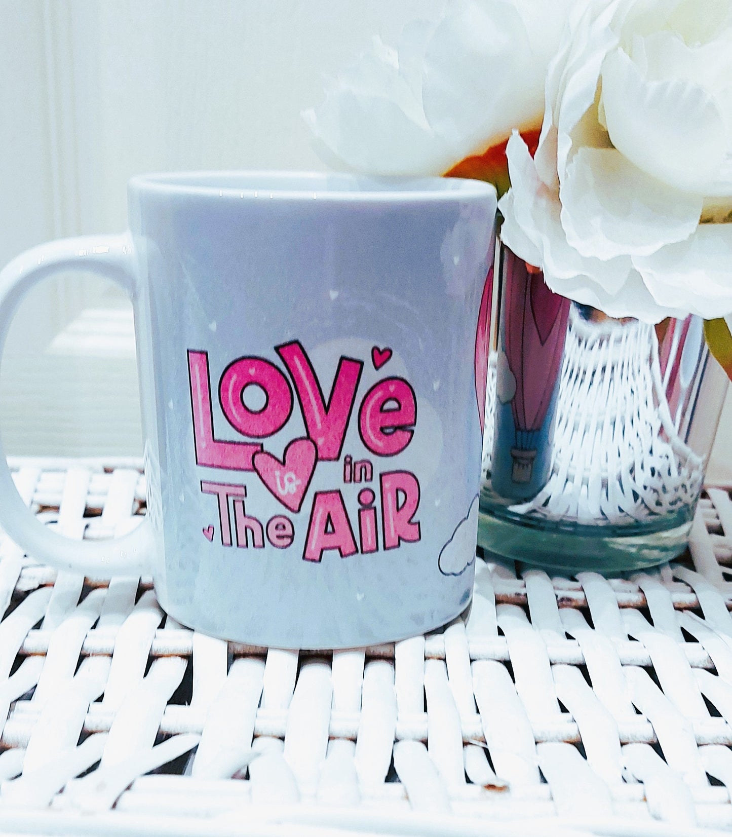 Cute love is in the air Valentines mug, Valentines' Day gift,gift for girlfriend, present for my boyfriend, hot air balloon mug