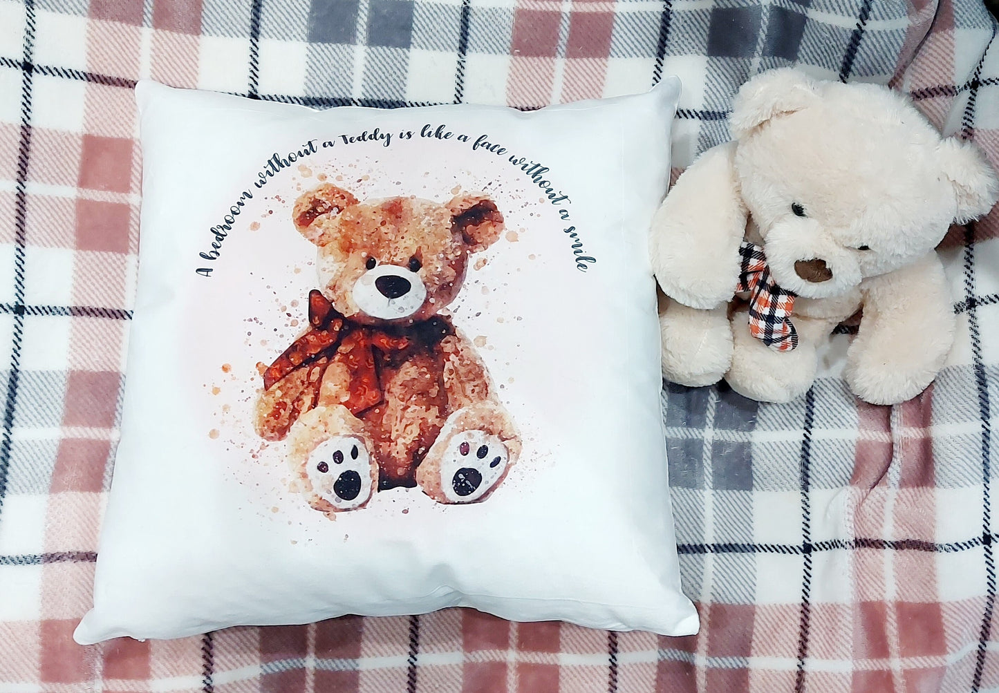 Personalised teddy bear cushion, gift for a baby girl, new baby gift, nursery decor