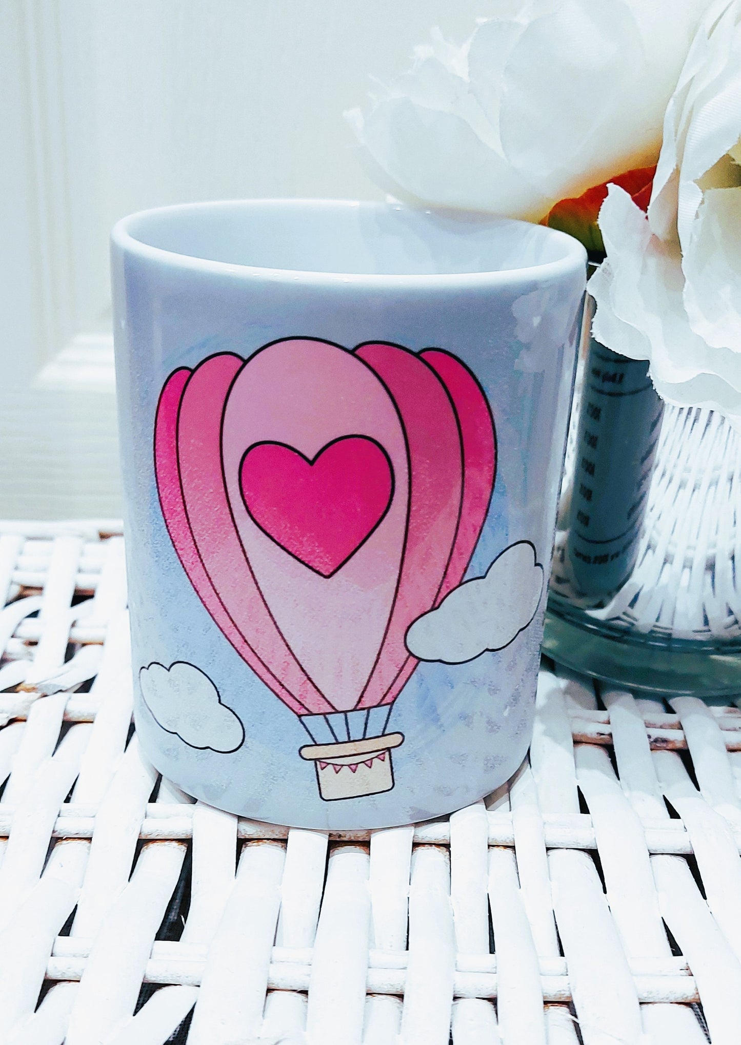 Cute love is in the air Valentines mug, Valentines' Day gift,gift for girlfriend, present for my boyfriend, hot air balloon mug