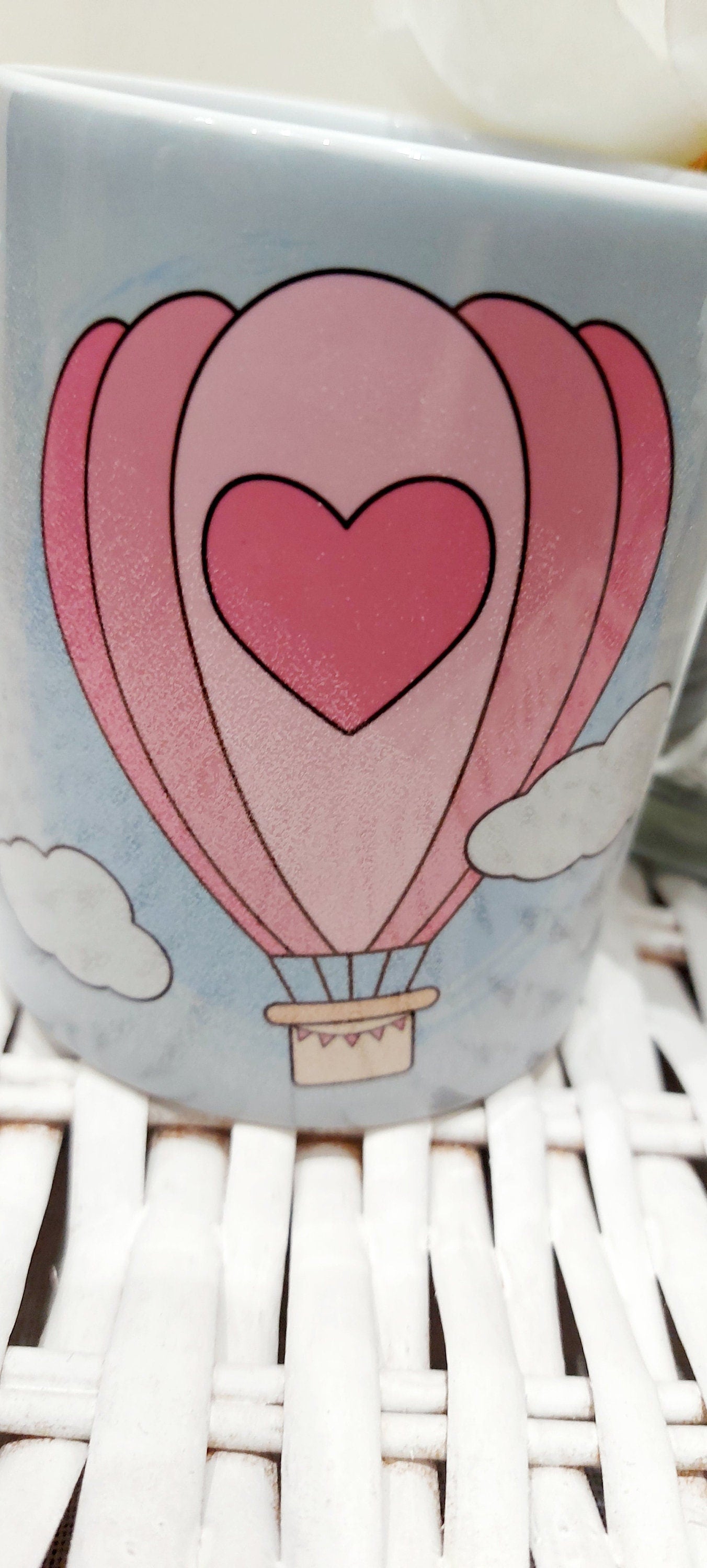 Cute love is in the air Valentines mug, Valentines' Day gift,gift for girlfriend, present for my boyfriend, hot air balloon mug