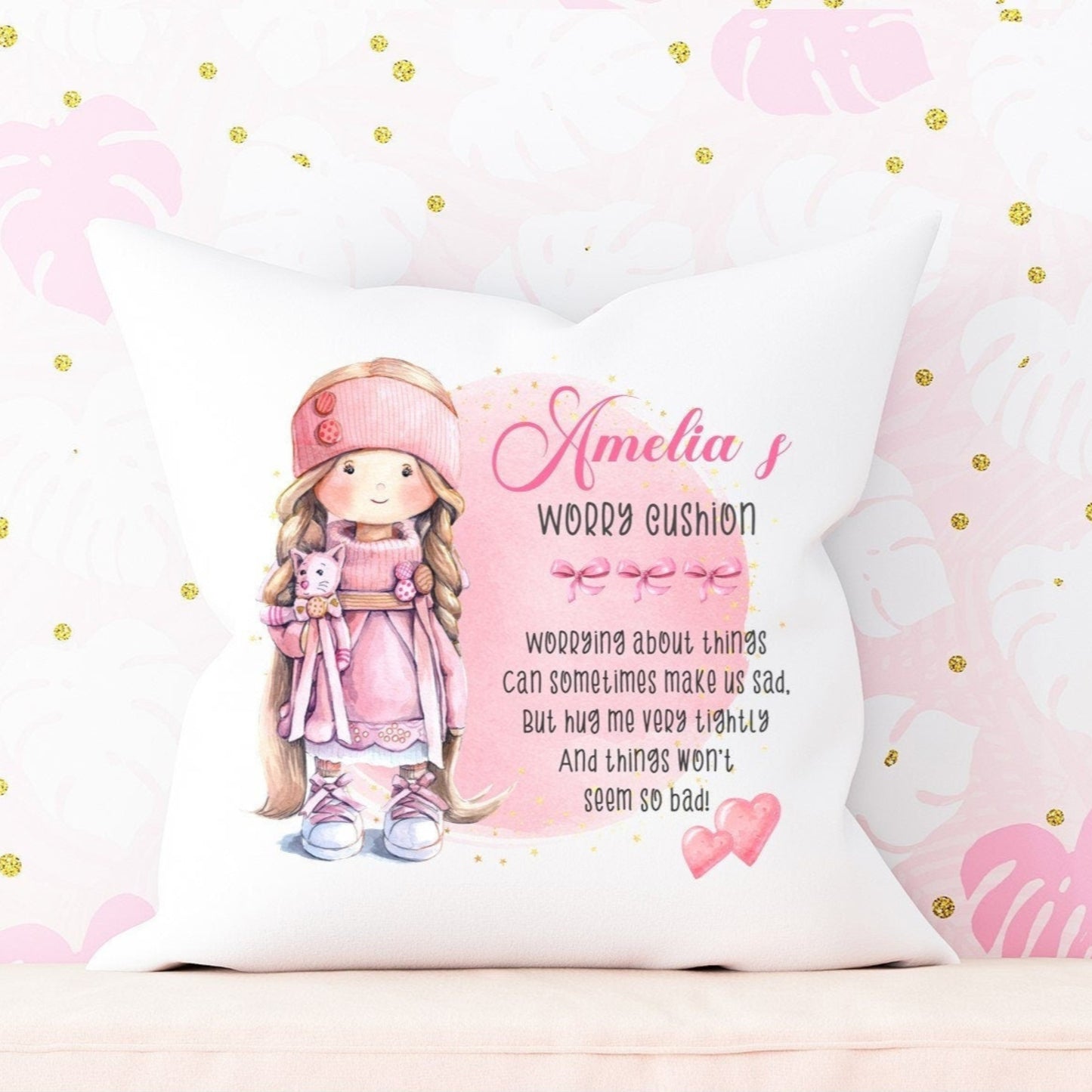 Personalised girl's worry cushion