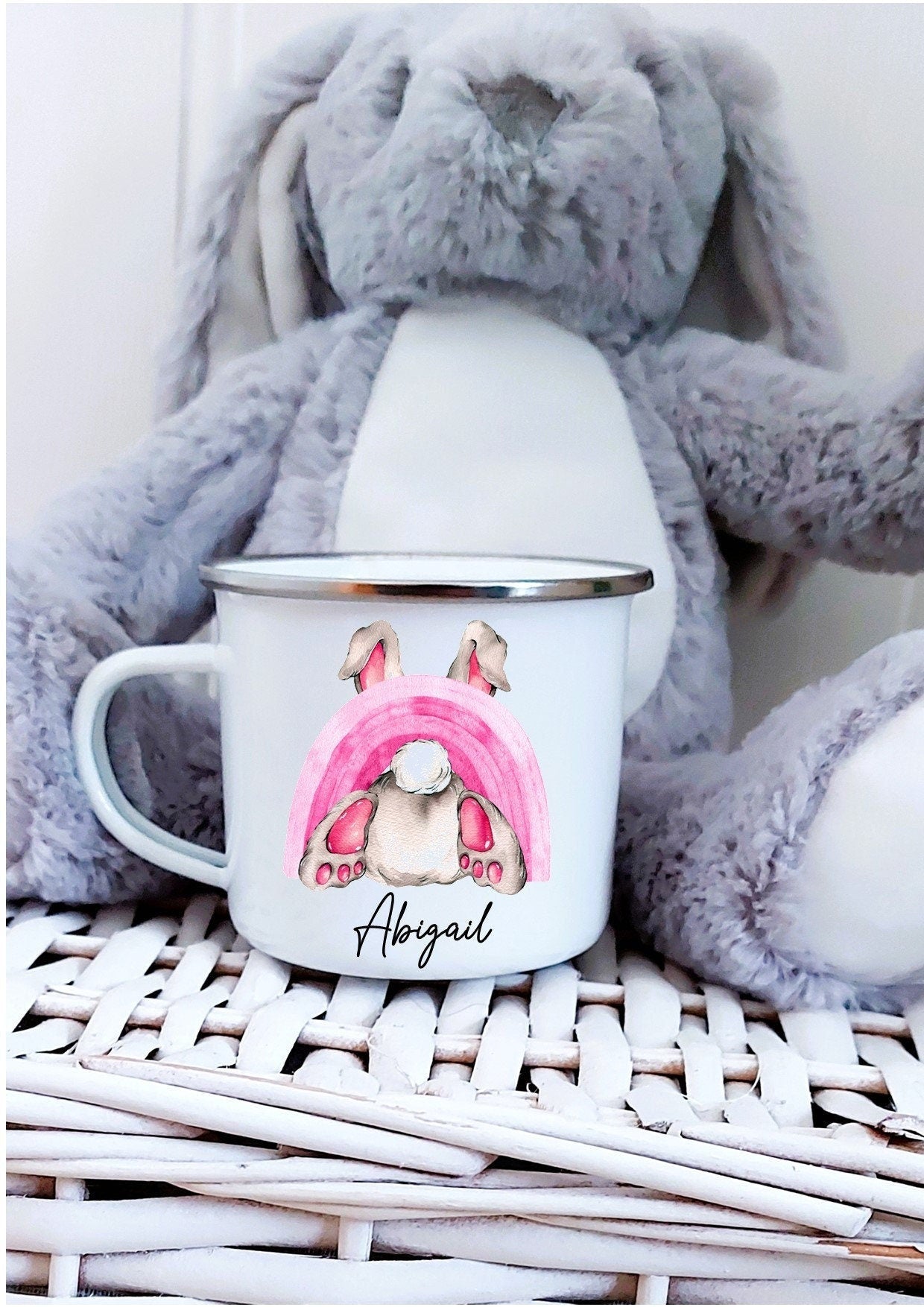 Personalised Easter mug, pink Easter bunny, girl's Easter gift, Easter bunny mug