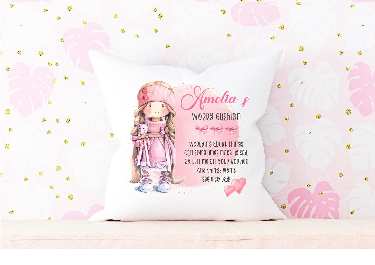 Personalised girl's worry cushion